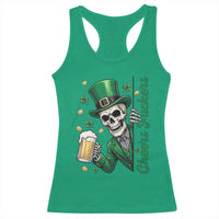 Cheers Fuckers St Patricks Day Racerback Tank Top Funny Skeleton Drinking Beer