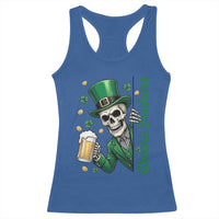 Cheers Fuckers St Patricks Day Racerback Tank Top Funny Skeleton Drinking Beer