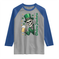 Cheers Fuckers St Patricks Day Raglan Shirt Funny Skeleton Drinking Beer