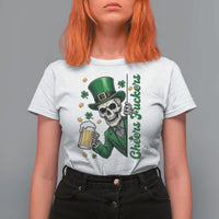 Cheers Fuckers St Patricks Day T Shirt For Women Funny Skeleton Drinking Beer