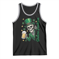 Cheers Fuckers St Patricks Day Tank Top Funny Skeleton Drinking Beer