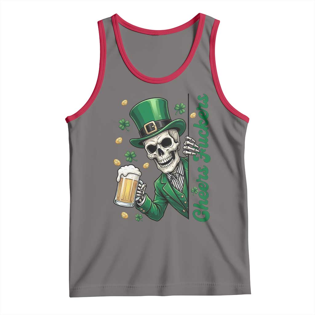 Cheers Fuckers St Patricks Day Tank Top Funny Skeleton Drinking Beer