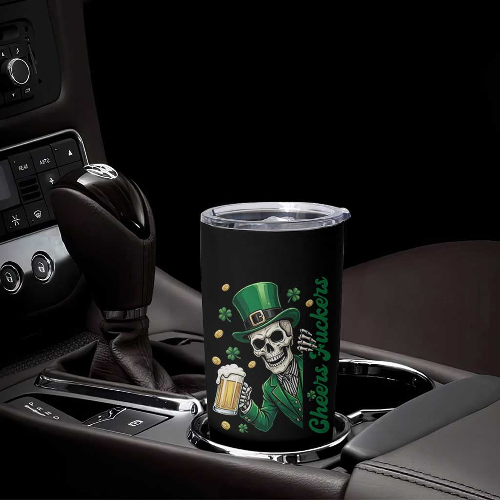 Cheers Fuckers St Patricks Day Tumbler Cup Funny Skeleton Drinking Beer