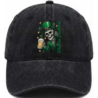 Cheers Fuckers St Patricks Day Washed Cotton Baseball Cap Funny Skeleton Drinking Beer