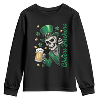 Cheers Fuckers St Patricks Day Youth Sweatshirt Funny Skeleton Drinking Beer