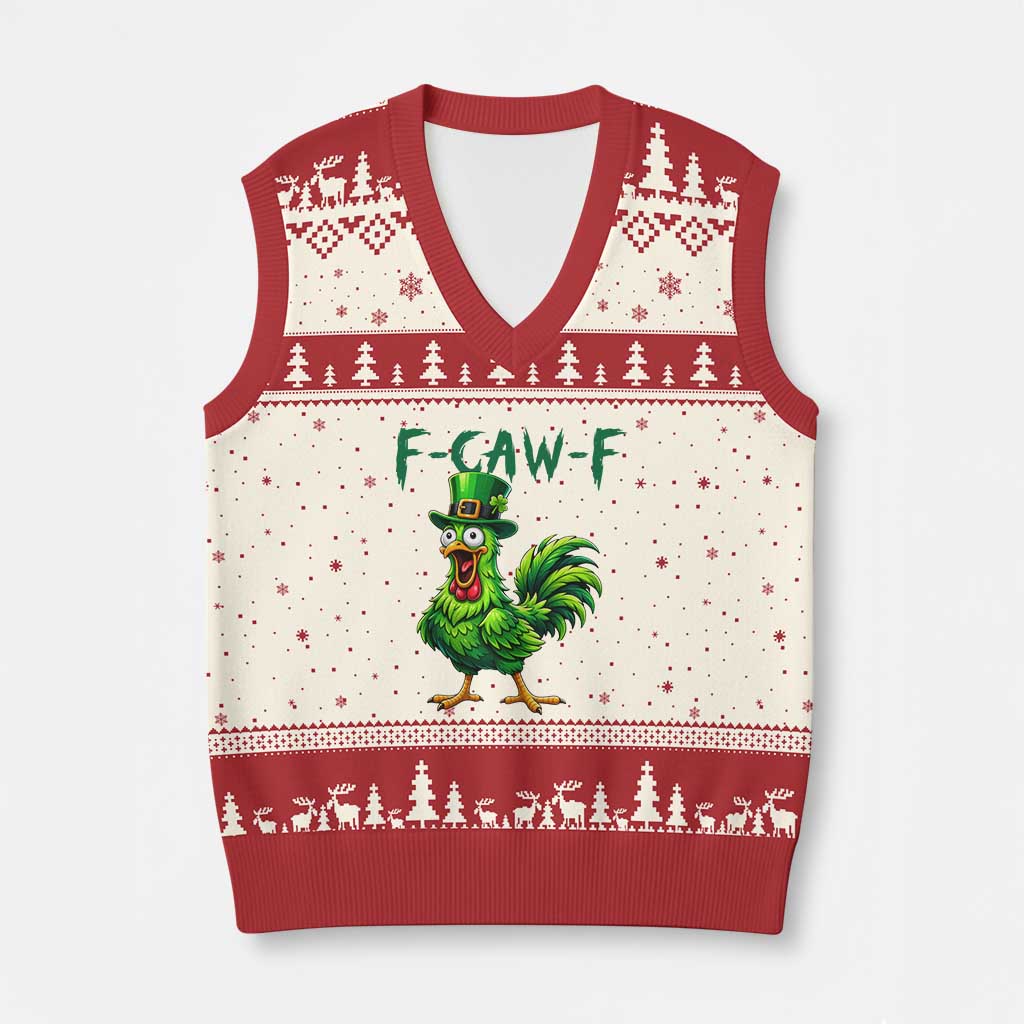 Funny St Patricks Day Lucky Chicken V-Neck Knit Sweater Vest F Caw F
