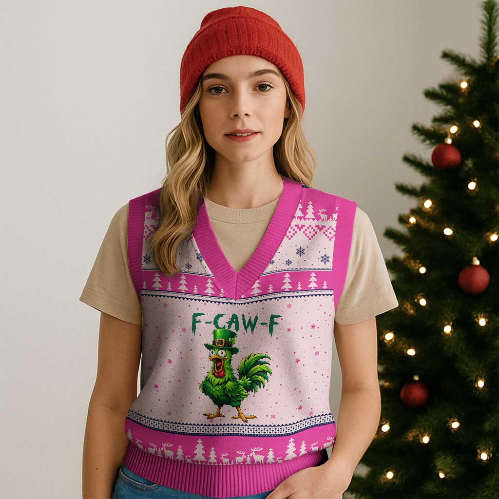 Funny St Patricks Day Lucky Chicken V-Neck Knit Sweater Vest F Caw F