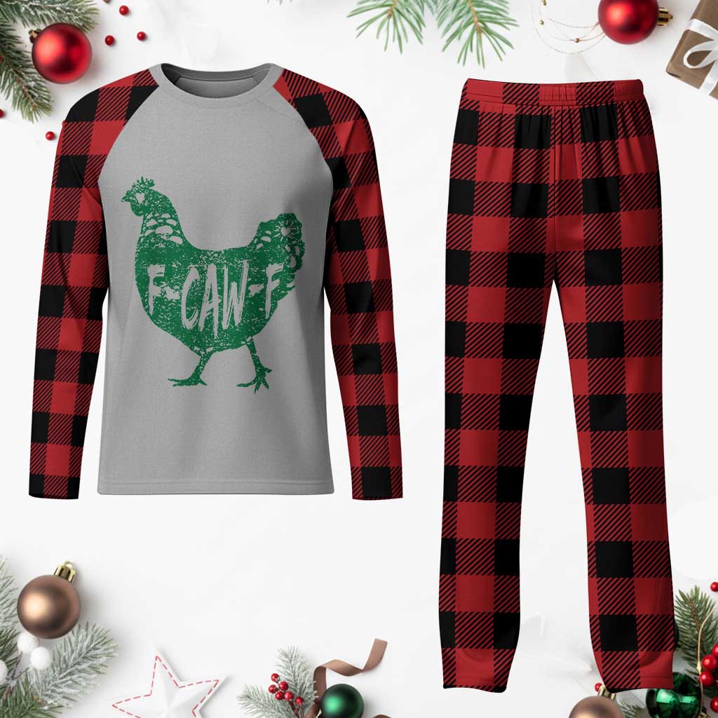 F Caw F Lucky Chicken Plaid Pajama Set Funny St Patricks Day