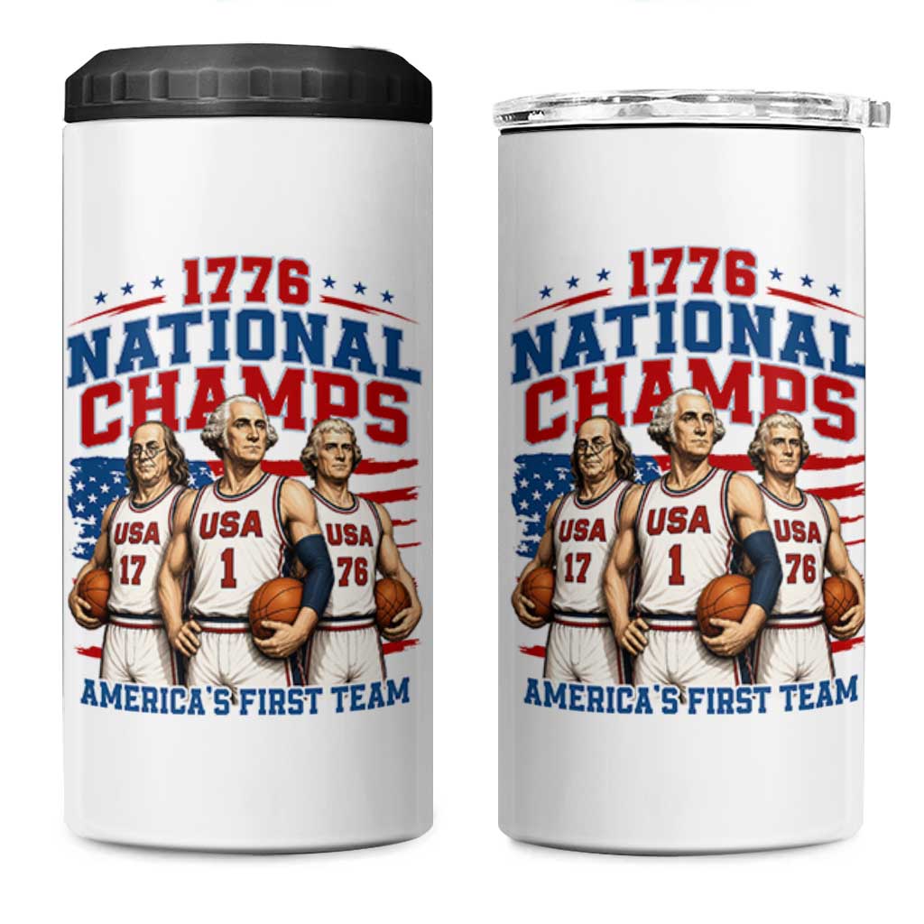 1776 National Champs 4 in 1 Can Cooler Tumbler Patriotic Founding Fathers Basketball Undefeated America
