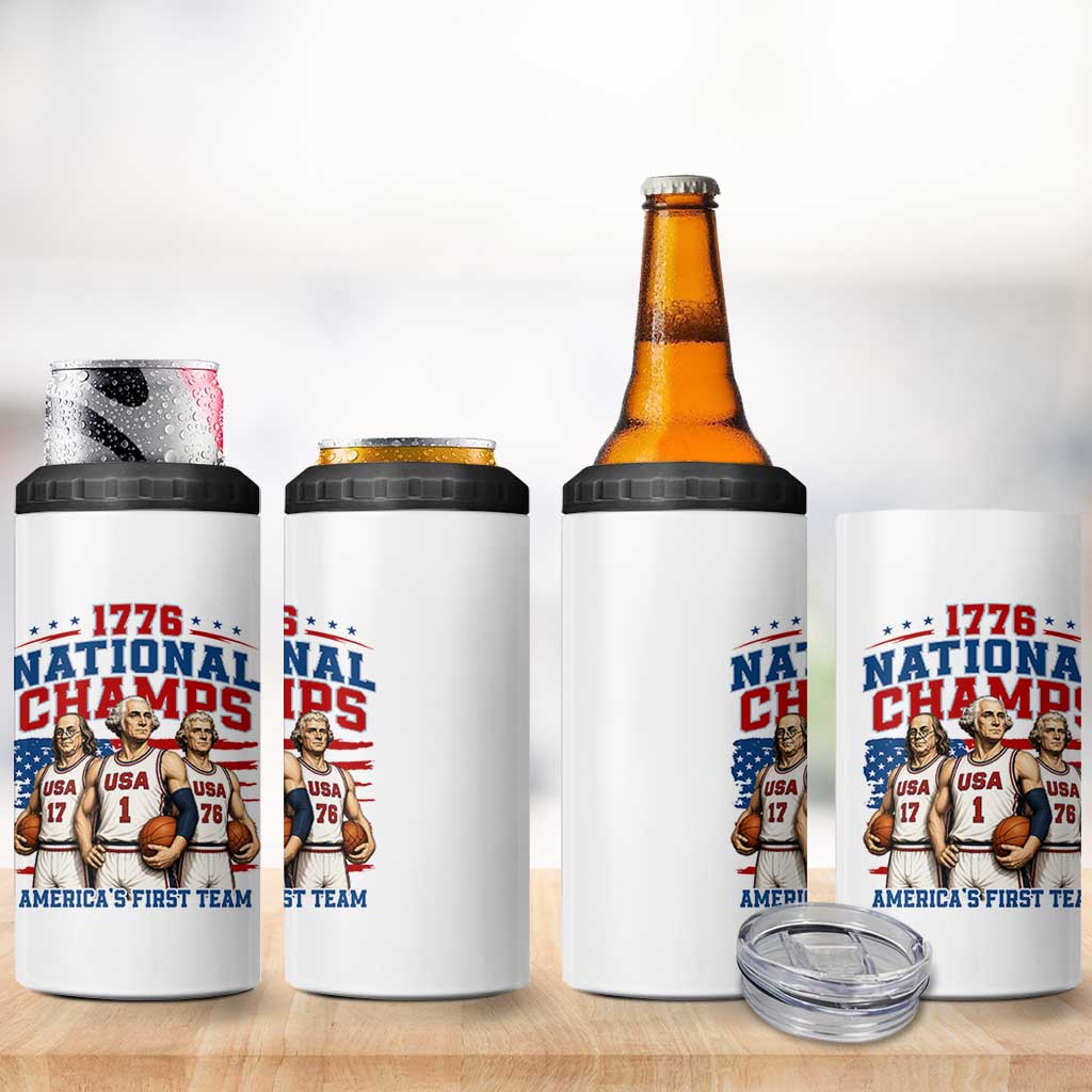 1776 National Champs 4 in 1 Can Cooler Tumbler Patriotic Founding Fathers Basketball Undefeated America