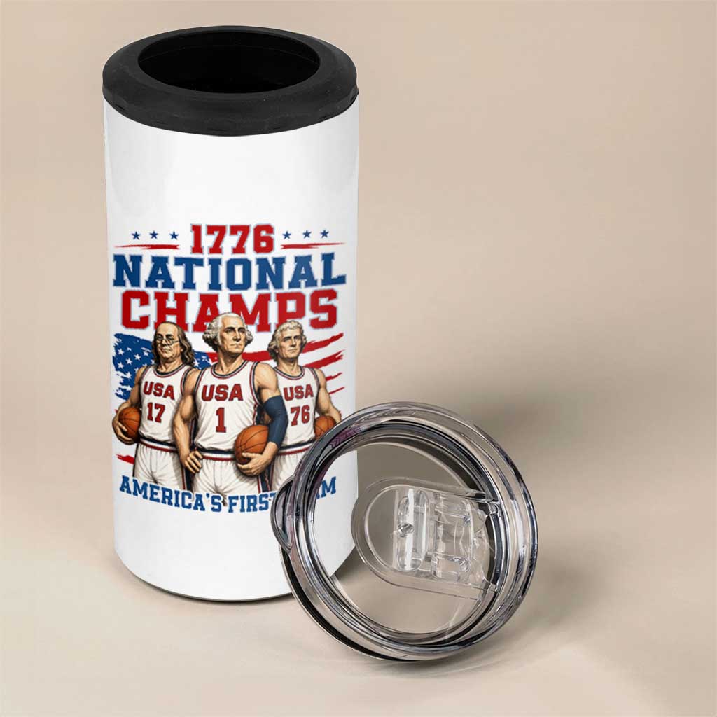 1776 National Champs 4 in 1 Can Cooler Tumbler Patriotic Founding Fathers Basketball Undefeated America
