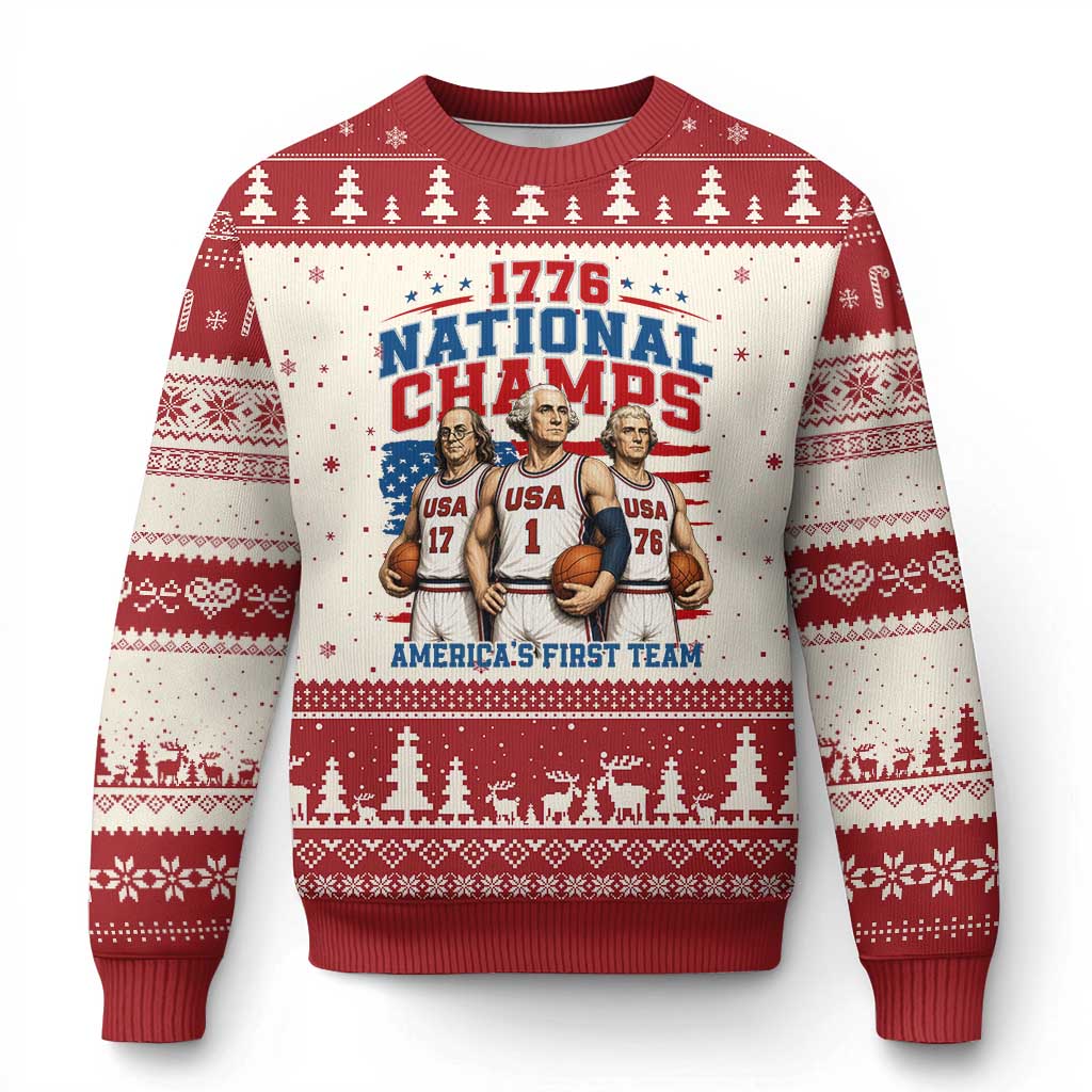 1776 National Champs Ugly Christmas Sweater Patriotic Founding Fathers Basketball Undefeated America