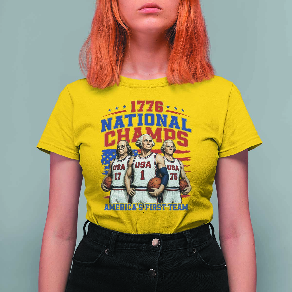 1776 National Champs T Shirt For Women Patriotic Founding Fathers Basketball Undefeated America