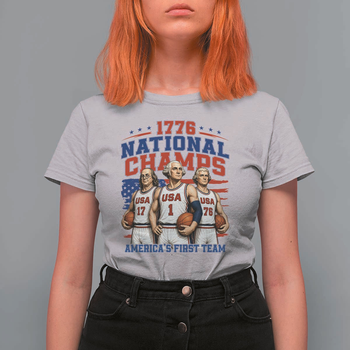1776 National Champs T Shirt For Women Patriotic Founding Fathers Basketball Undefeated America