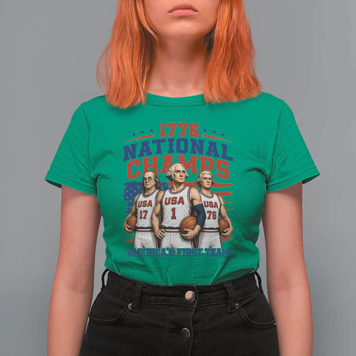 1776 National Champs T Shirt For Women Patriotic Founding Fathers Basketball Undefeated America