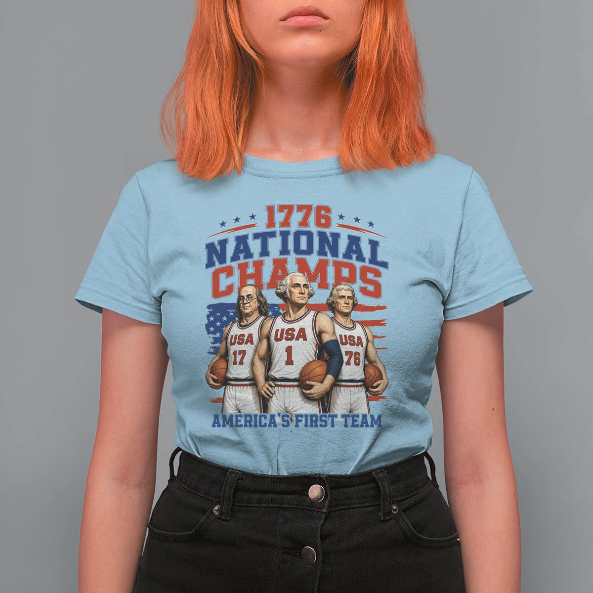 1776 National Champs T Shirt For Women Patriotic Founding Fathers Basketball Undefeated America