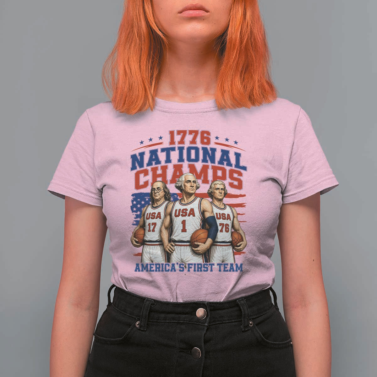 1776 National Champs T Shirt For Women Patriotic Founding Fathers Basketball Undefeated America
