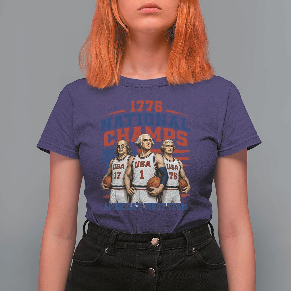 1776 National Champs T Shirt For Women Patriotic Founding Fathers Basketball Undefeated America