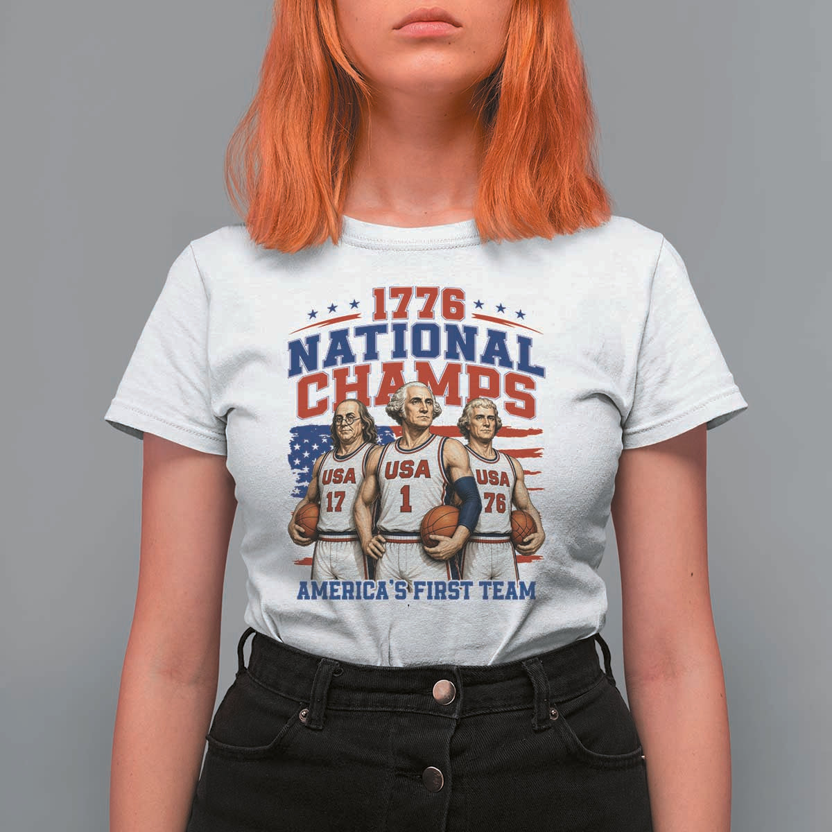 1776 National Champs T Shirt For Women Patriotic Founding Fathers Basketball Undefeated America