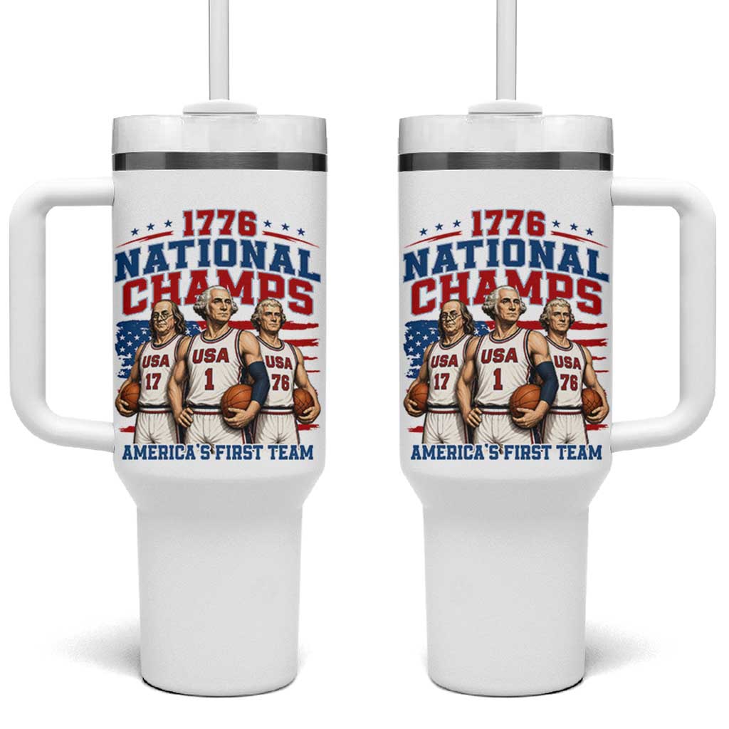 1776 National Champs Tumbler With Handle Patriotic Founding Fathers Basketball Undefeated America