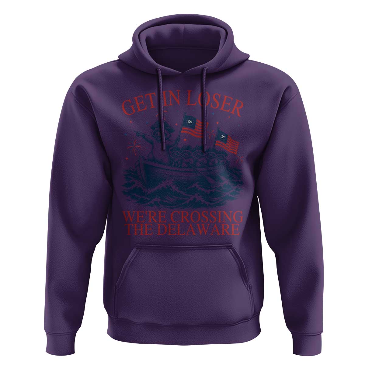 Get In Loser We’re Crossing The Delaware Hoodie Funny Raccoon Meme 4th of July