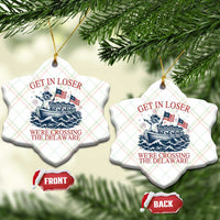 Get In Loser We’re Crossing The Delaware Ceramic Ornament Funny Raccoon Meme 4th of July