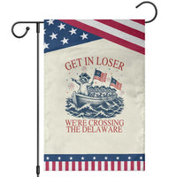 Get In Loser We’re Crossing The Delaware Patriotic Garden Flag Funny Raccoon Meme 4th of July