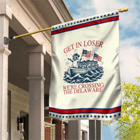 Get In Loser We’re Crossing The Delaware Patriotic Garden Flag Funny Raccoon Meme 4th of July