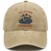 Get In Loser We’re Crossing The Delaware Washed Cotton Baseball Cap Funny Raccoon Meme 4th of July