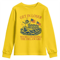 Get In Loser We’re Crossing The Delaware Youth Sweatshirt Funny Raccoon Meme 4th of July