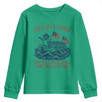 Get In Loser We’re Crossing The Delaware Youth Sweatshirt Funny Raccoon Meme 4th of July