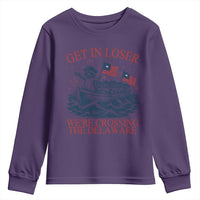 Get In Loser We’re Crossing The Delaware Youth Sweatshirt Funny Raccoon Meme 4th of July
