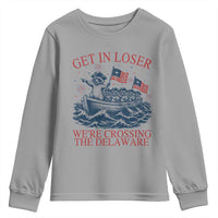 Get In Loser We’re Crossing The Delaware Youth Sweatshirt Funny Raccoon Meme 4th of July
