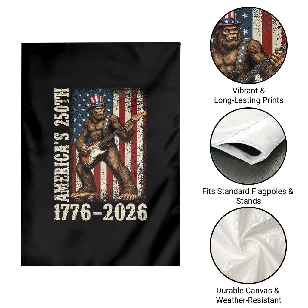 250 Years America Anniversary Garden Flag Patriotic Bigfoot Playing Guitar 4th Of July
