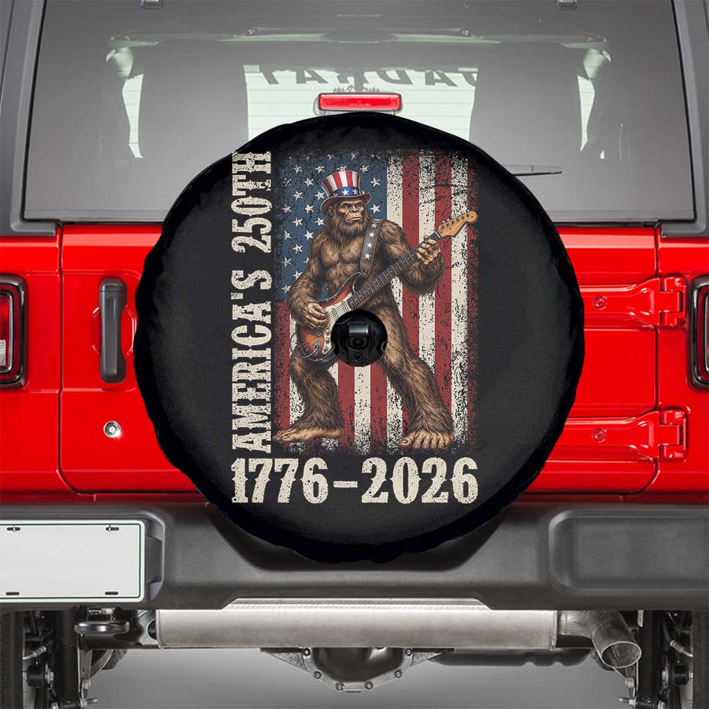 250 Years America Anniversary Spare Tire Cover Patriotic Bigfoot Playing Guitar 4th Of July