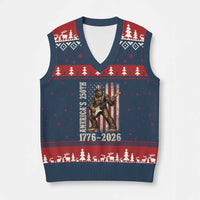 250 Years America Anniversary V-Neck Knit Sweater Vest Patriotic Bigfoot Playing Guitar 4th Of July
