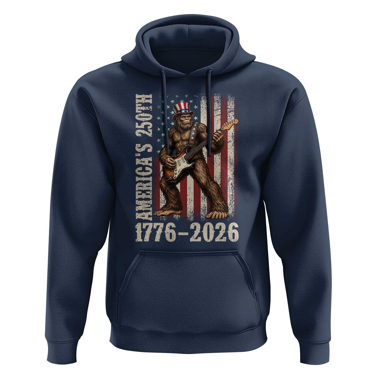 250 Years America Anniversary Hoodie Patriotic Bigfoot Playing Guitar 4th Of July