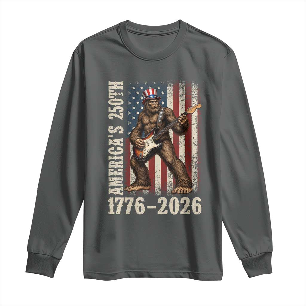 250 Years America Anniversary Long Sleeve Shirt Patriotic Bigfoot Playing Guitar 4th Of July