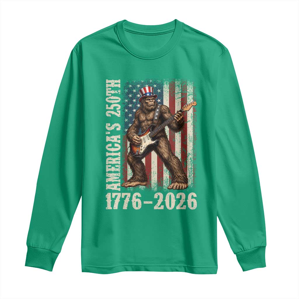 250 Years America Anniversary Long Sleeve Shirt Patriotic Bigfoot Playing Guitar 4th Of July
