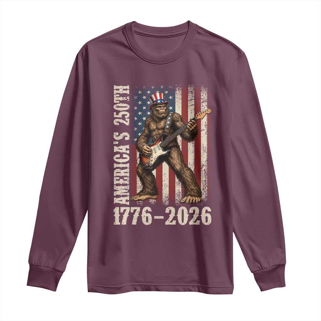 250 Years America Anniversary Long Sleeve Shirt Patriotic Bigfoot Playing Guitar 4th Of July