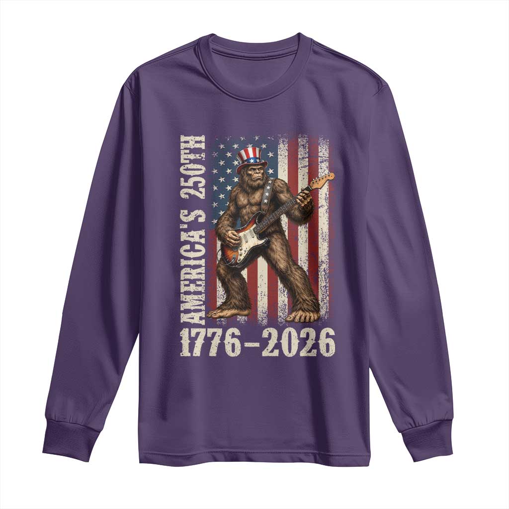 250 Years America Anniversary Long Sleeve Shirt Patriotic Bigfoot Playing Guitar 4th Of July