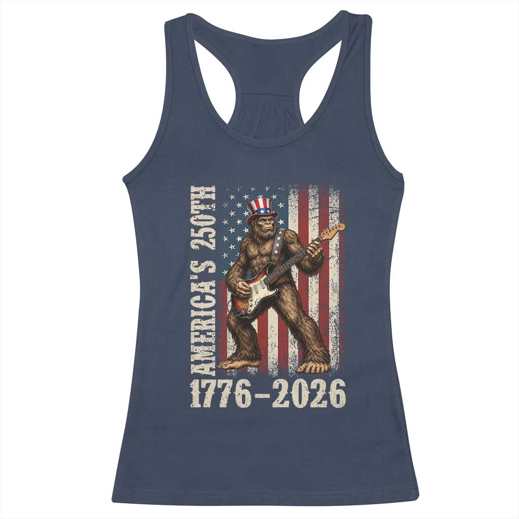250 Years America Anniversary Racerback Tank Top Patriotic Bigfoot Playing Guitar 4th Of July