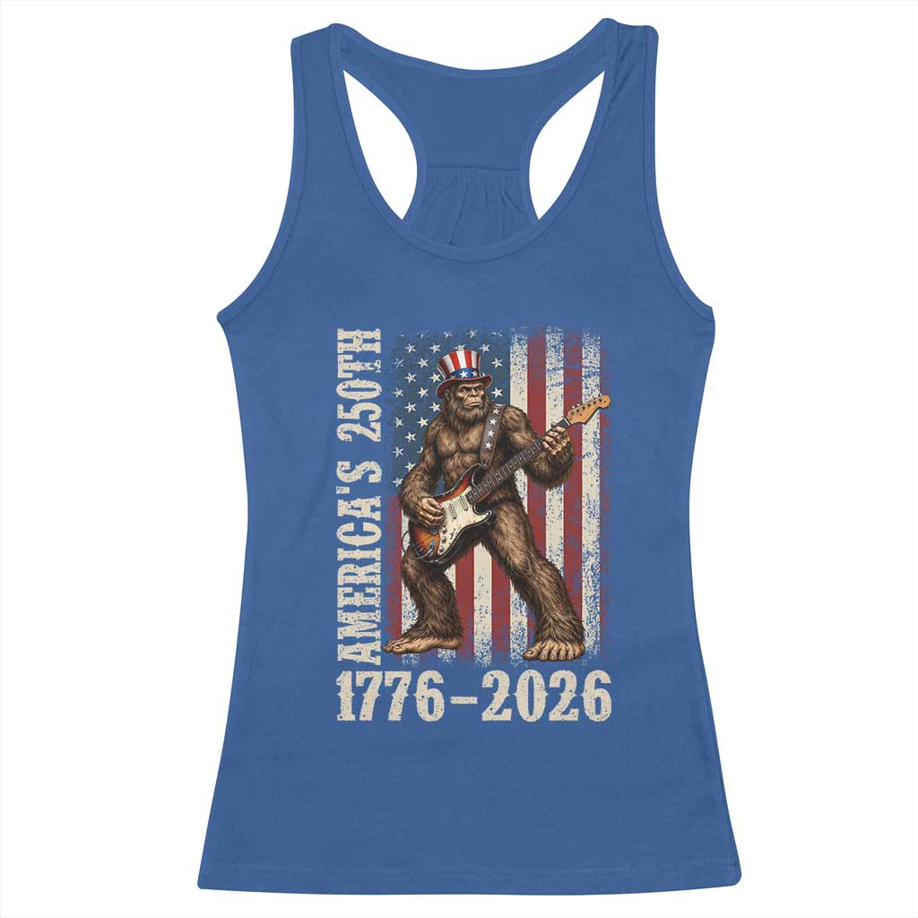 250 Years America Anniversary Racerback Tank Top Patriotic Bigfoot Playing Guitar 4th Of July