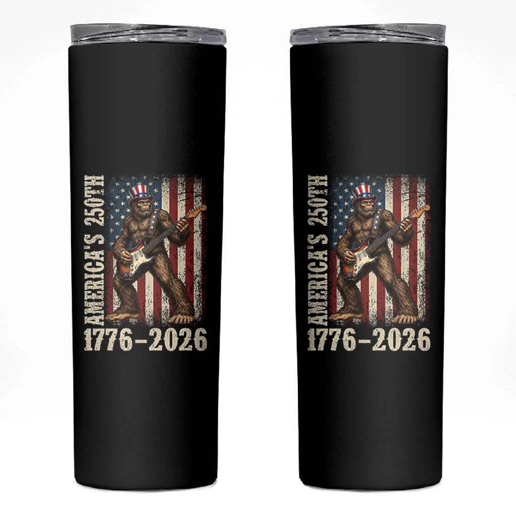 250 Years America Anniversary Skinny Tumbler Patriotic Bigfoot Playing Guitar 4th Of July
