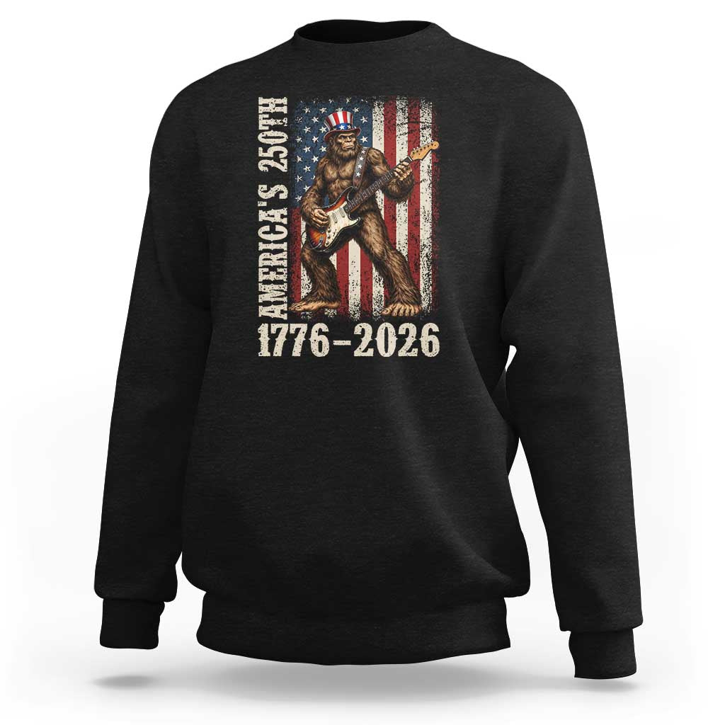 250 Years America Anniversary Sweatshirt Patriotic Bigfoot Playing Guitar 4th Of July