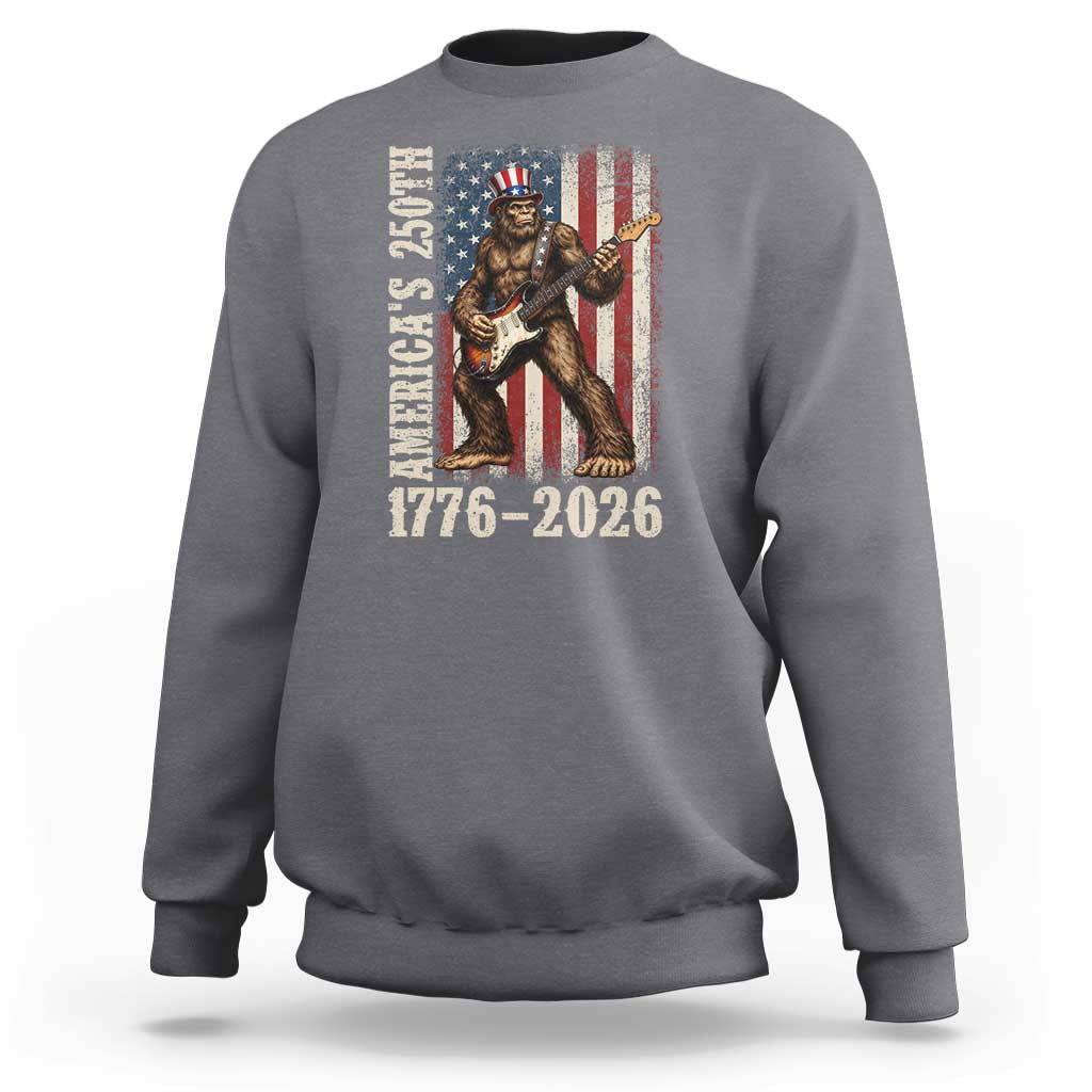 250 Years America Anniversary Sweatshirt Patriotic Bigfoot Playing Guitar 4th Of July