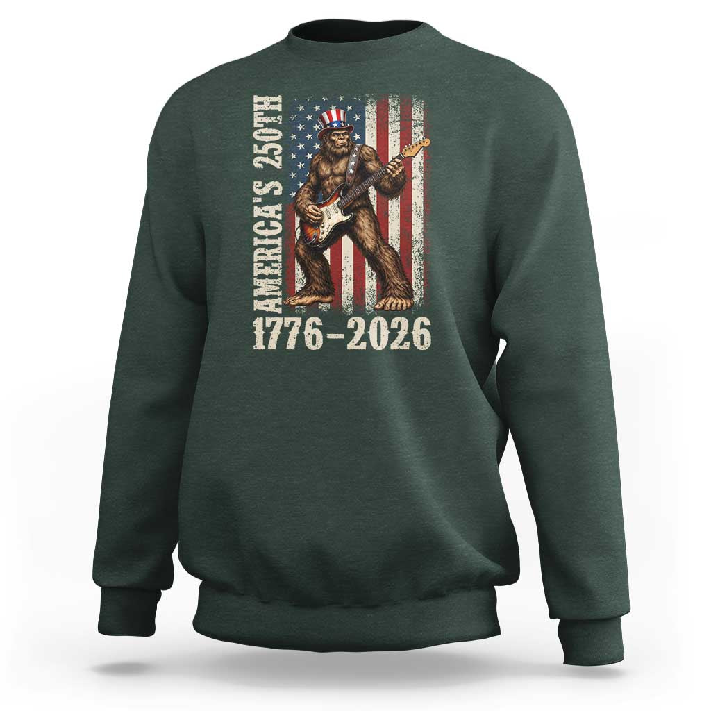 250 Years America Anniversary Sweatshirt Patriotic Bigfoot Playing Guitar 4th Of July