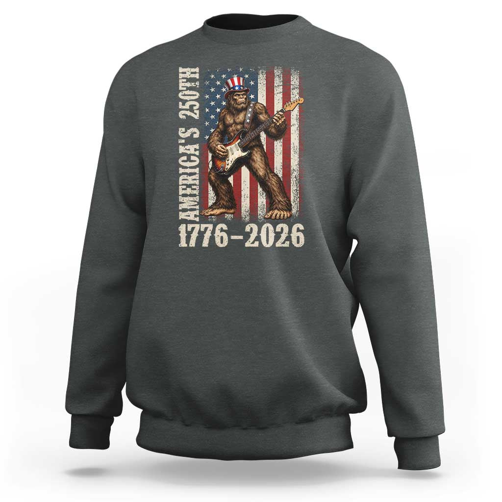 250 Years America Anniversary Sweatshirt Patriotic Bigfoot Playing Guitar 4th Of July