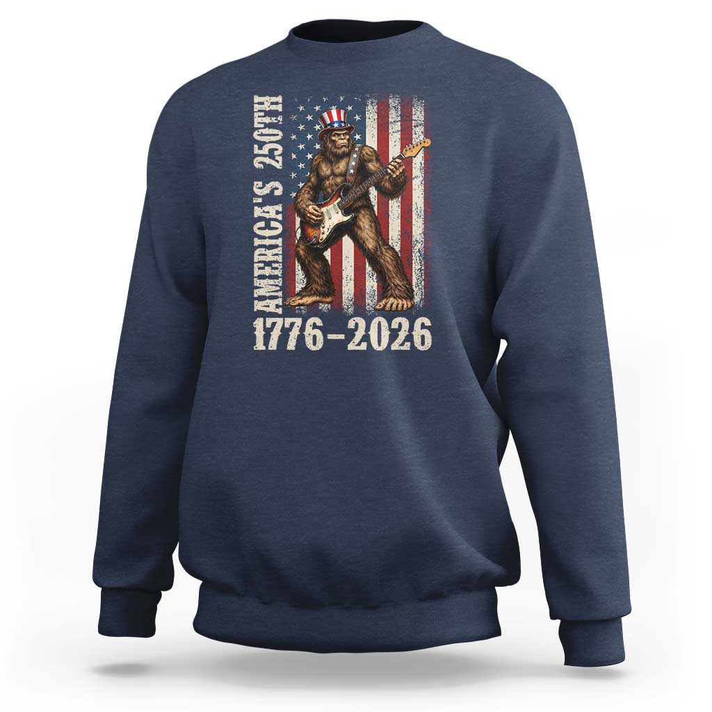 250 Years America Anniversary Sweatshirt Patriotic Bigfoot Playing Guitar 4th Of July