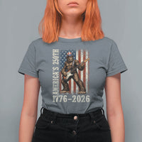 250 Years America Anniversary T Shirt For Women Patriotic Bigfoot Playing Guitar 4th Of July